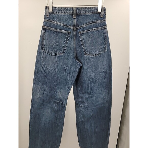 Zara Barrel Leg Jeans Sz 0 Rigid Denim - Picture 3 of 6